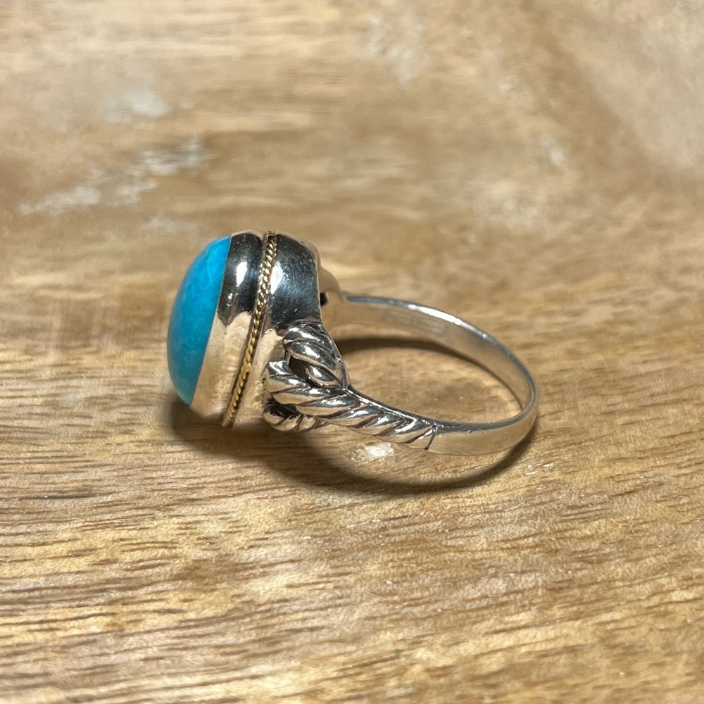 *SOLD* EFFY Sterling Silver & 18K Yellow Gold Blue Turquoise Ring - Picture 7 of 16
